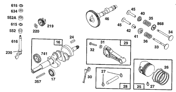 Piston Group, Crankshaft Diagram and Parts List for 402417-1506-XX  Briggs and Stratton Engine